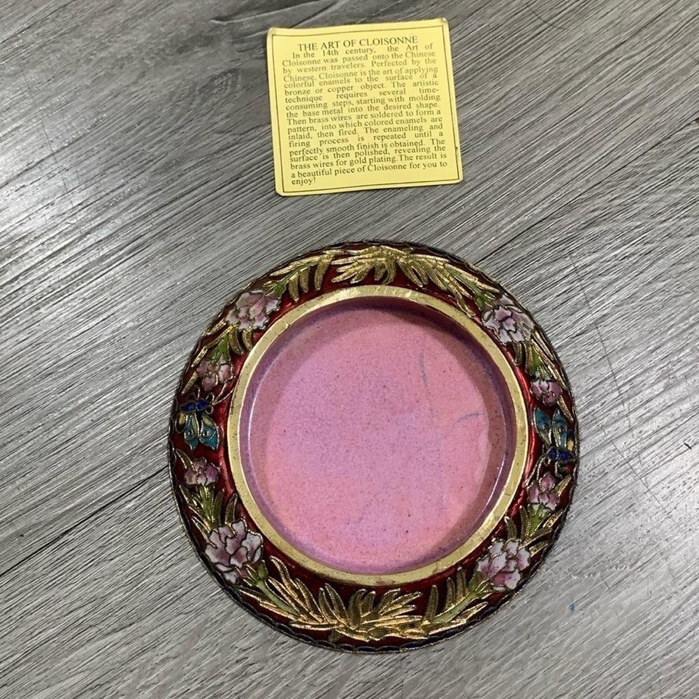 Cloisonné Floral Butterfly Vintage NWT Candle‎ Holder Saucer